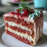 Elegant Rosé Velvet Cake with rosé wine notes and creamy frosting.
