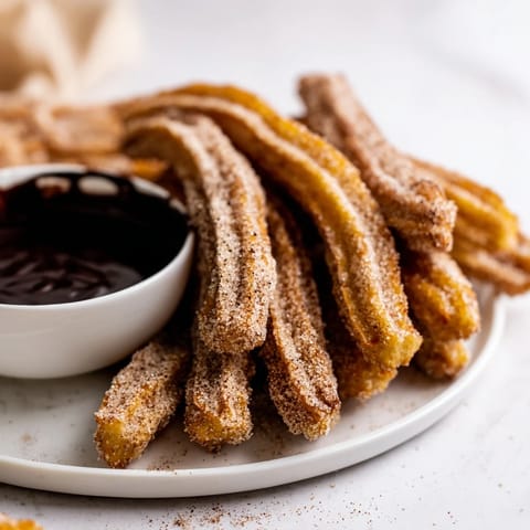 Hot, freshly fried churros coated in sweet cinnamon and served with a decadent chocolate sauce.