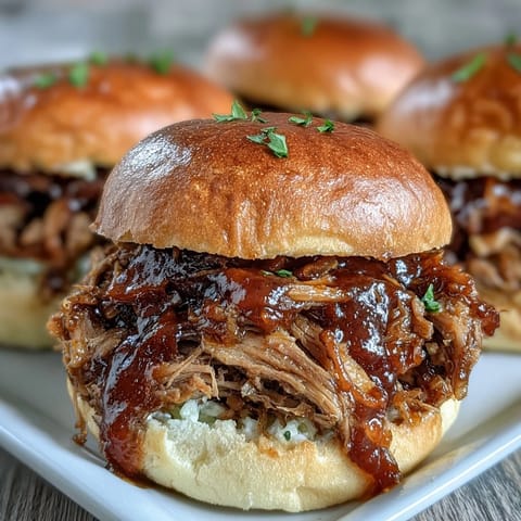 Tender shredded Applesauce Pulled Pork Sandwiches served warm, loaded with juicy meat and a drizzle of extra barbecue sauce.