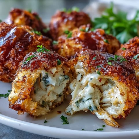 Golden-brown Cajun Crab Poppers with melted cheddar and panko topping on a rustic platter.