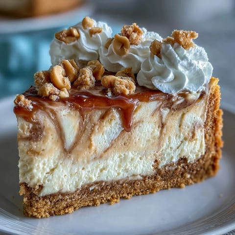 Nutter Butter Cheesecake slice on a white plate, crumbly crust and creamy peanut butter swirl visible.