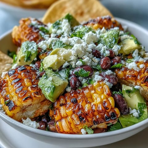 Vibrant grilled corn and black bean taco salad bursting with fresh flavors and lime dressing.