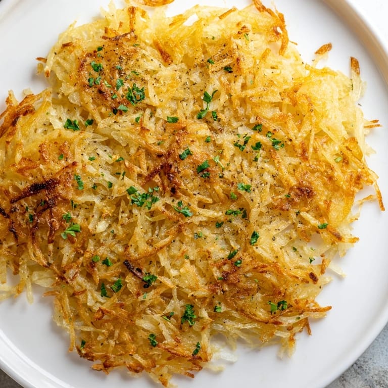 Deliciously fried hash browns with a perfectly crisp exterior, ready to eat.