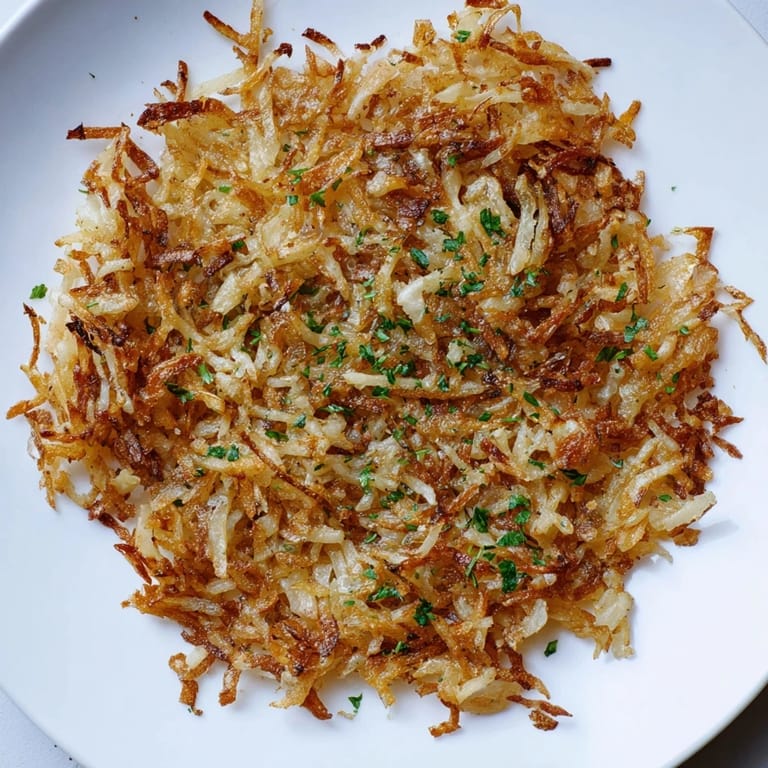 Close-up of fluffy and savory hash browns, ideal alongside bacon and eggs.