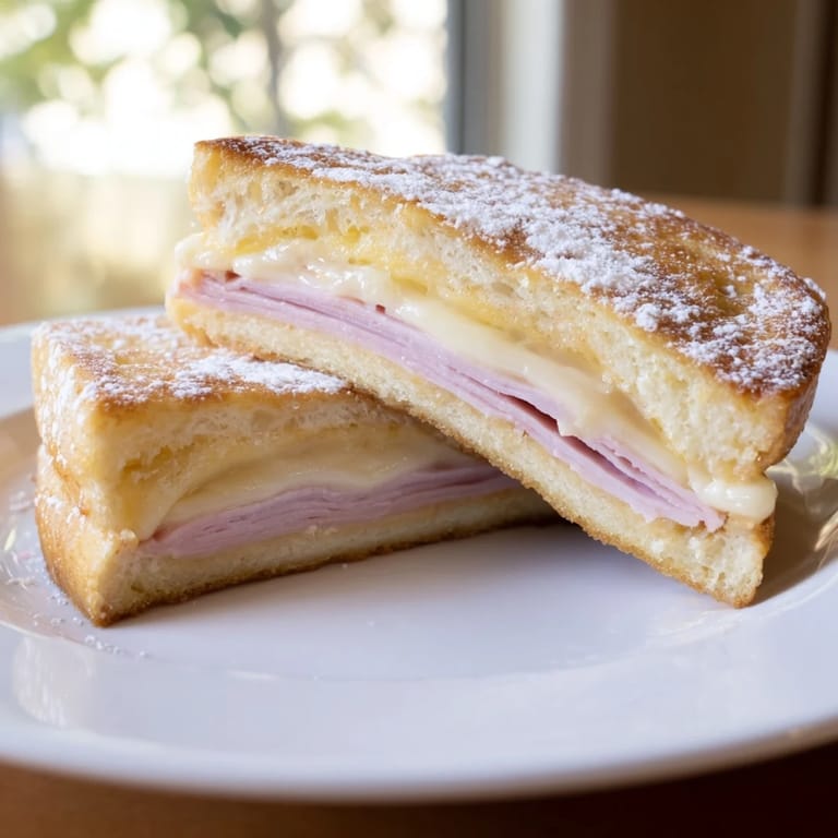 Dusting powdered sugar over a warm Monte Cristo sandwich before serving with raspberry jam.