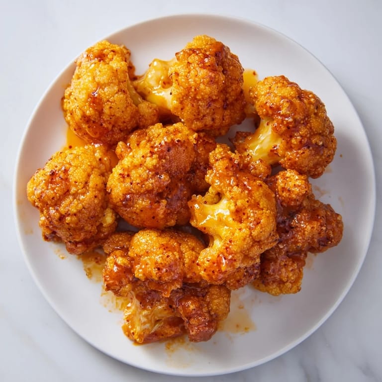 Golden-brown Buffalo Cauliflower Wings, baked until tender, with a savory, tangy buffalo sauce.
