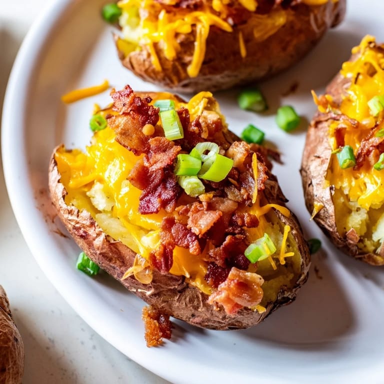 Freshly baked Potato Skins with melted cheese, bacon crumbles, and green onions ready to serve.