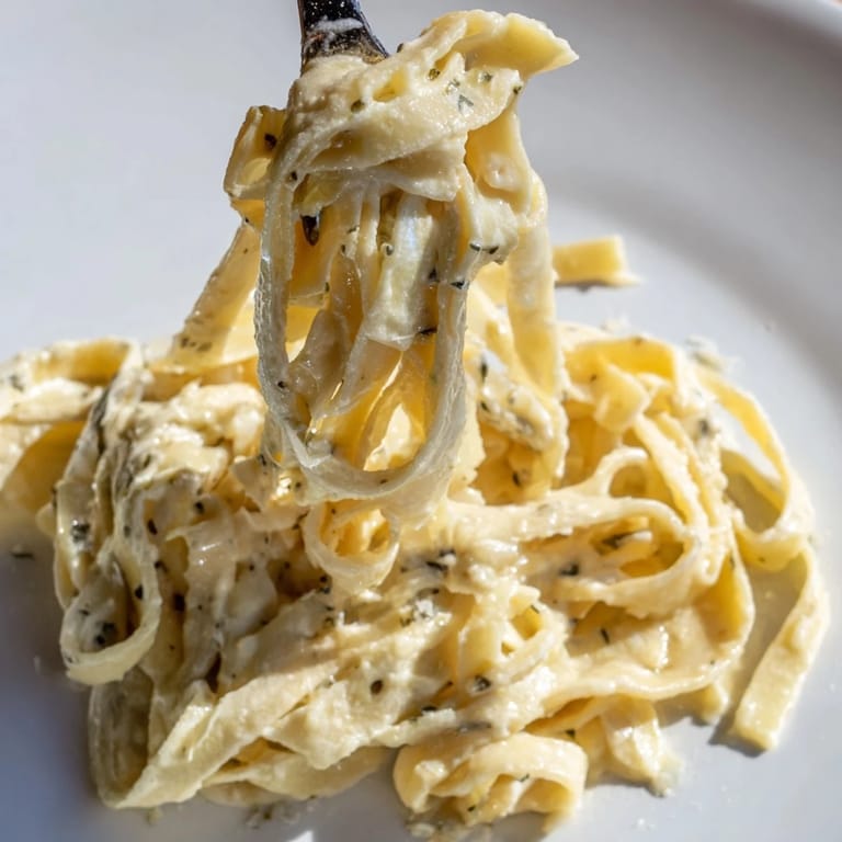 A bowl of steaming Roasted Garlic Cream Pasta with fettuccine, rich cream sauce, and shaved Parmesan garnish, ready to enjoy.