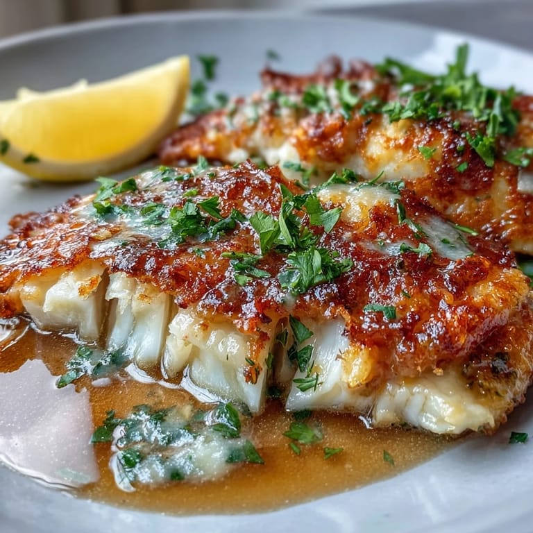 Pan-fried flounder meunière with a nutty brown butter sauce, steamed green beans, and roasted potatoes on the side.