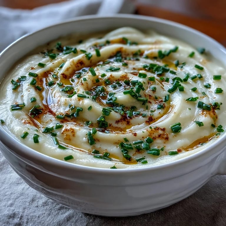Steaming pot of velvety Potato Leek Soup ready to serve, garnished with chopped chives and a drizzle of olive oil for flavor.
