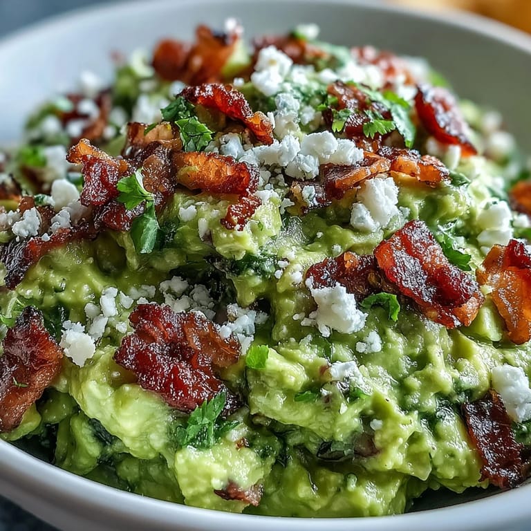Served with colorful tortilla chips, this Bacon Guacamole with Cotija Cheese is a festive, gluten-free appetizer for game day or parties.