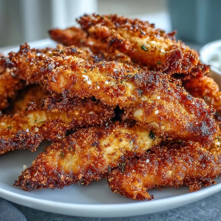 Crispy Air Fryer Chicken Strips served with ranch dip and fresh lettuce on the side.