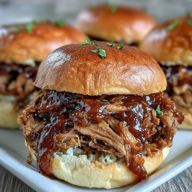 Tender shredded Applesauce Pulled Pork Sandwiches served warm, loaded with juicy meat and a drizzle of extra barbecue sauce.