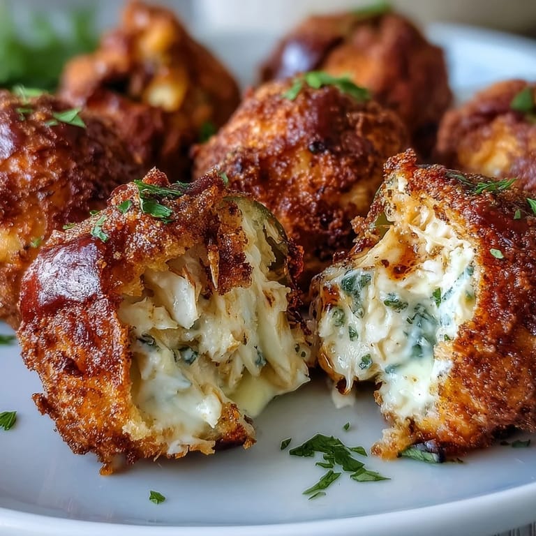 Spicy jalapeño halves filled with creamy lump crab appetizer served with lemon wedges.