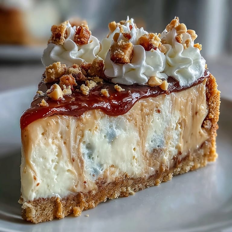 Whole Nutter Butter Cheesecake topped with whipped cream and peanuts, ready to serve for dessert.