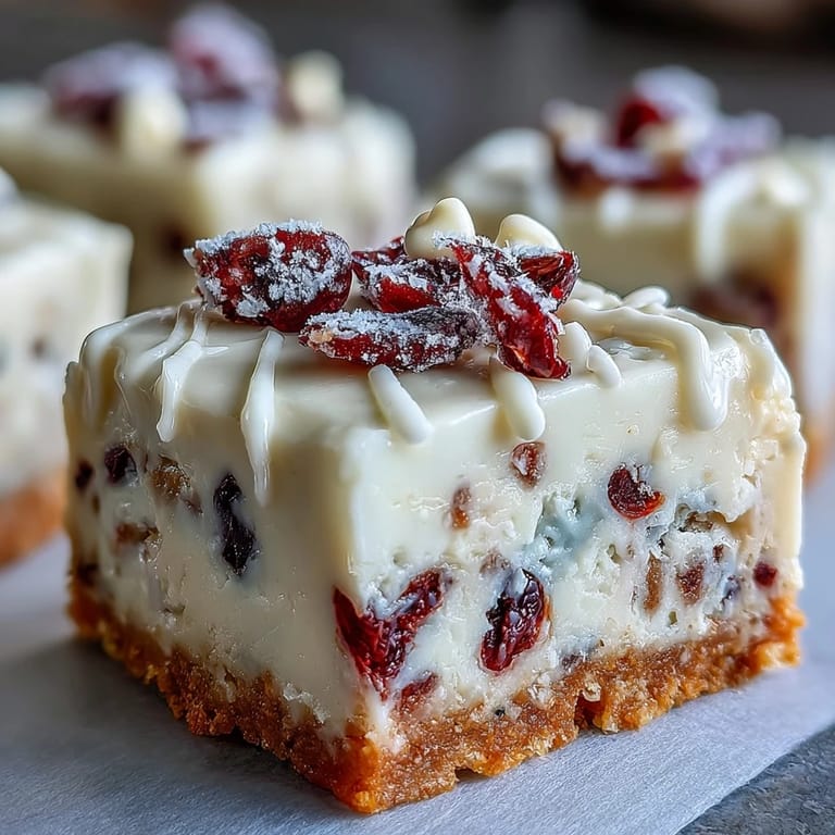Cranberry Bliss Bars, cooled and ready to slice, feature a luscious orange cream cheese frosting layer.