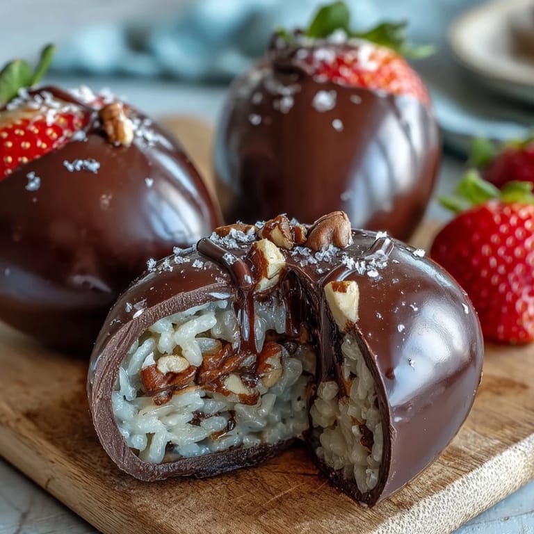 Elegant Easter treats featuring Dubai-inspired strawberry chocolate shells filled with a rich, crunchy blend of hazelnuts and crisped rice.