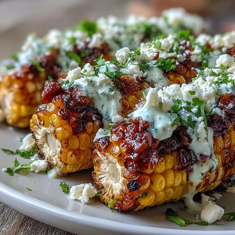 Creamy, tangy, and slightly spicy Elote-Style Microwave Corn on the Cob with Cotija cheese, garnished with cilantro and served with lime wedges.