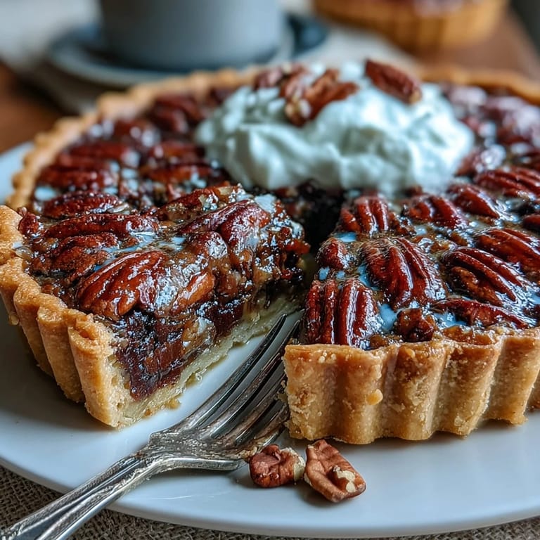 Decadent Kentucky Derby chocolate bourbon pecan tart, baked golden brown.