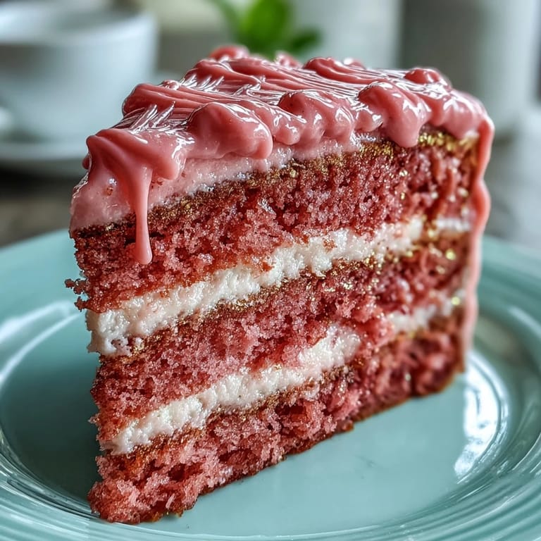 Blush-pink Bridal Shower Rosé Velvet Cake, artfully decorated with golden drips.