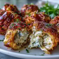 Golden-brown Cajun Crab Poppers with melted cheddar and panko topping on a rustic platter.
