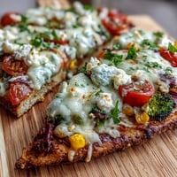 Vibrant St. Patricks Day Rainbow Veggie Flatbread Pizza with fresh mozzarella and colorful vegetables arranged in a festive rainbow pattern.
