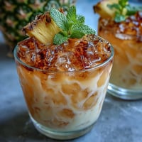 A vibrant glass of pineapple coconut agua fresca with fresh mint and lime, perfect for summer refreshment.